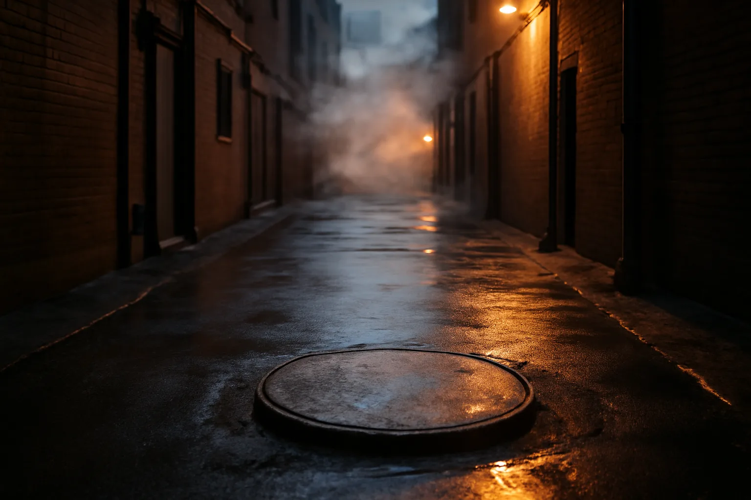 Wet alley manhole lid over a buried restaurant grease trap