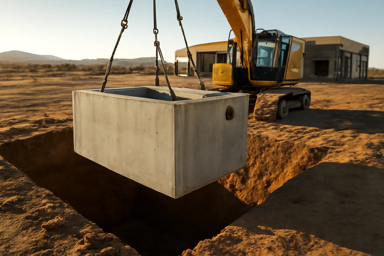 In-ground grease interceptor installation at an Arizona commercial kitchen construction site