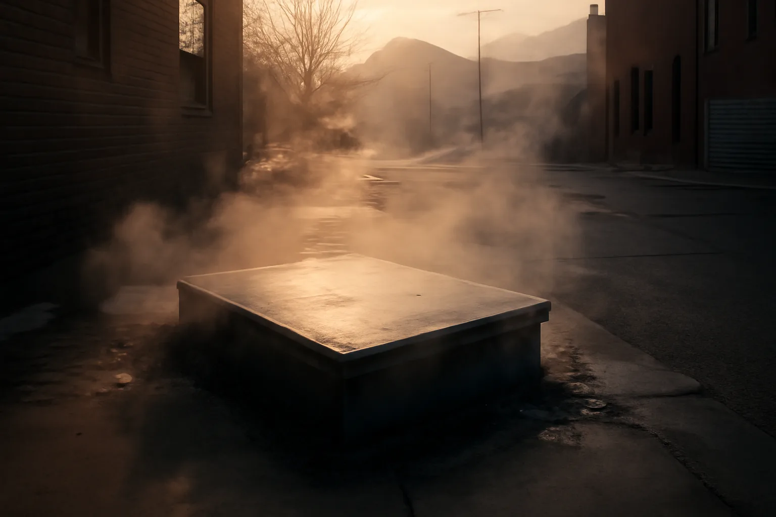 Concrete grease trap vault behind a Denver restaurant kitchen