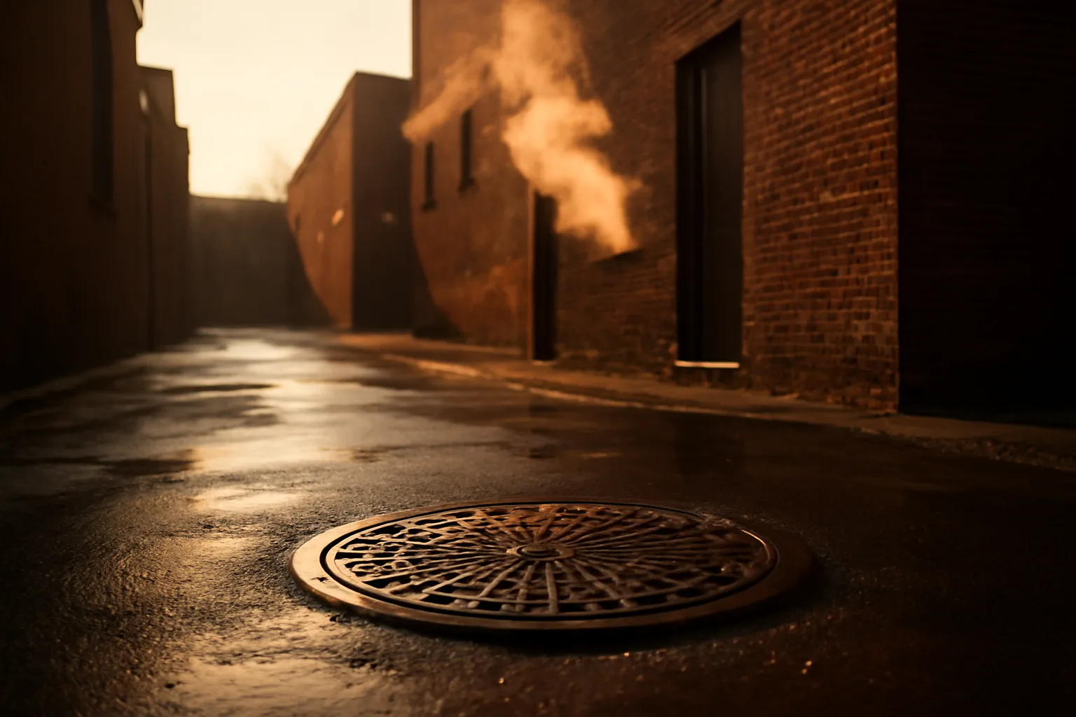 Cast-iron grease trap cover in a New Haven alley